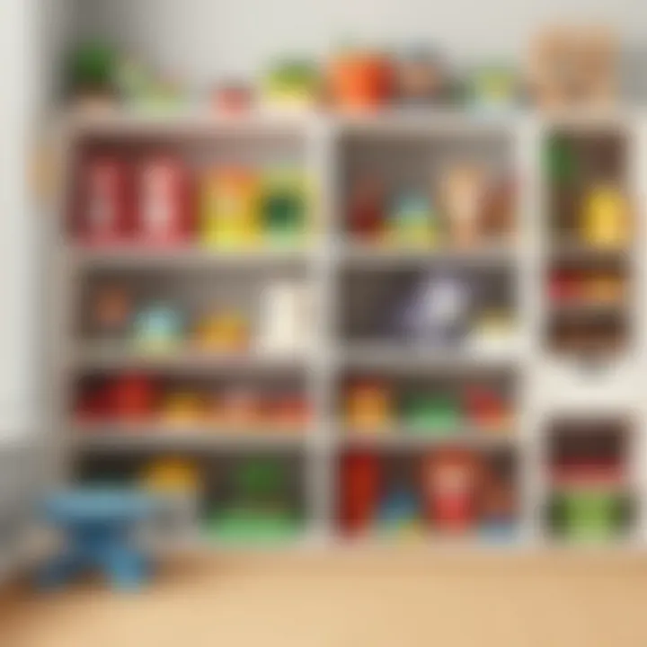 Efficient Toy Shelf Organization Organized toy shelf arrangement