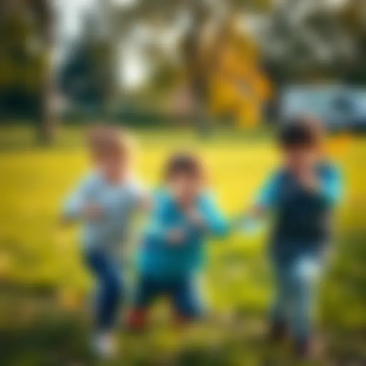Children playing with toy arrows in a park