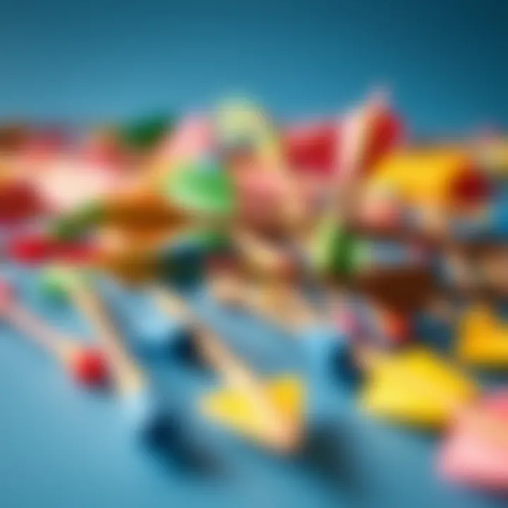 A colorful array of toy arrows designed for children