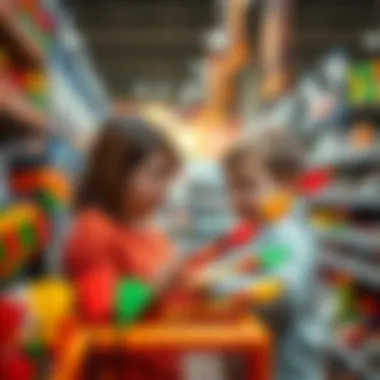 A parent and child choosing toy arrows in a store