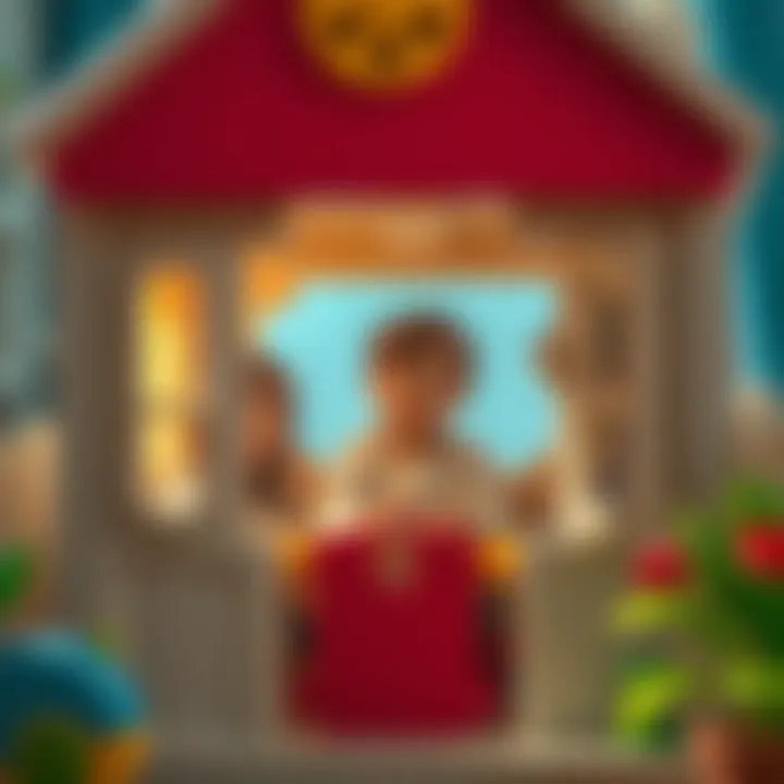 Children engaging in imaginative play within a toy playhouse.