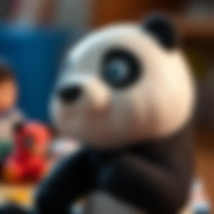 A close-up of a panda toy highlighting its educational features