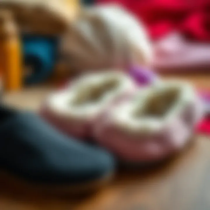 Close-up of various materials for making slippers