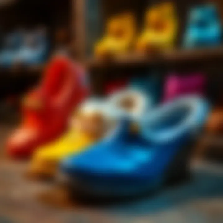 A variety of slipper prototypes displayed artistically