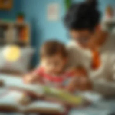 Parent reading an activity book with a child