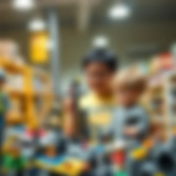 Parent and Child Selecting Lego Set Parent and child selecting Lego City Ship Set together