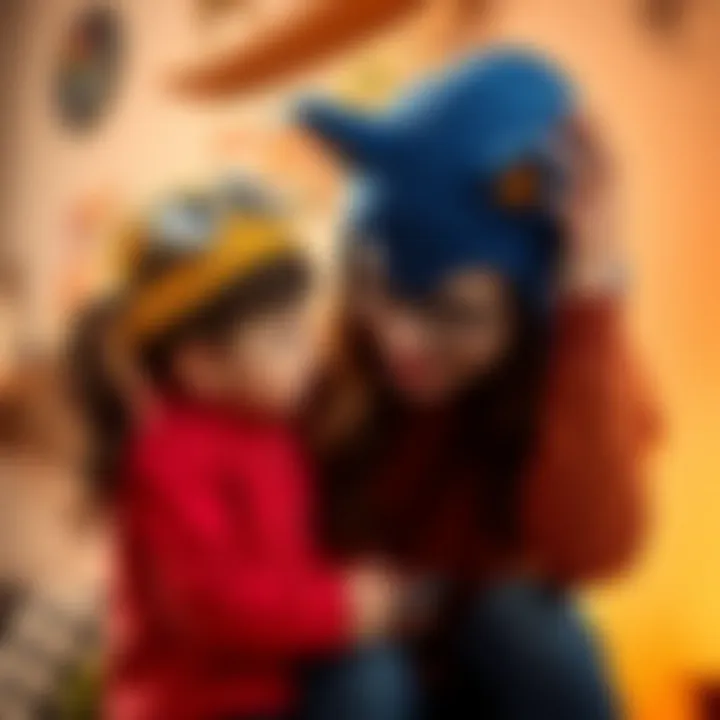 Parent and child exploring Sonic hat, highlighting interaction and bonding