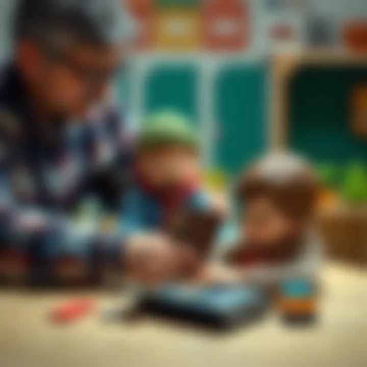 A parent guiding a child on how to use a wallet