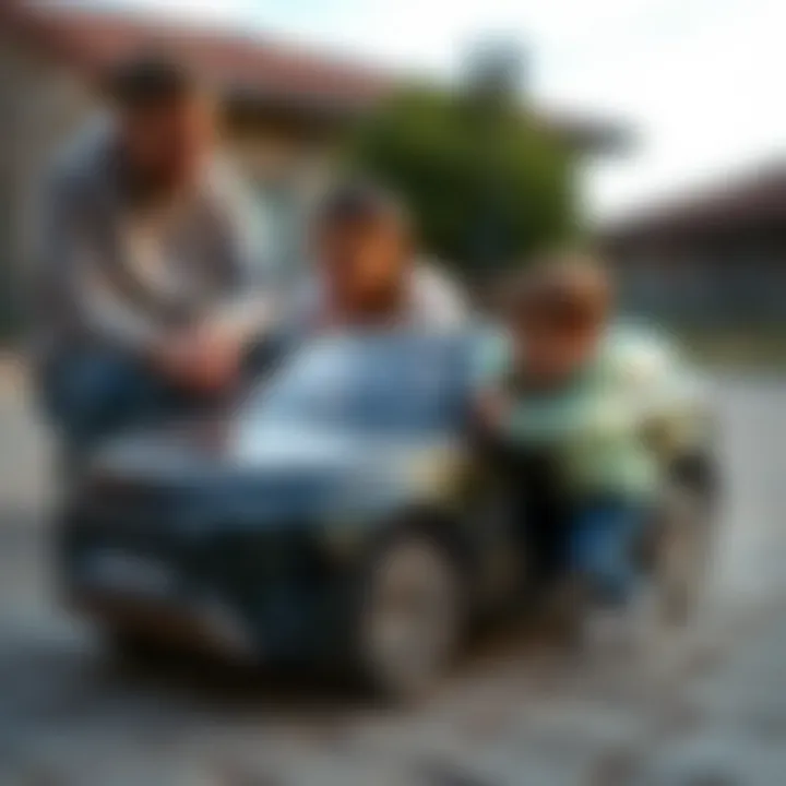 Parental Guidance in Play Parents observing their child playing with a Range Rover electric car