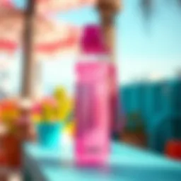 Stylish pink water bottle in a vibrant outdoor setting