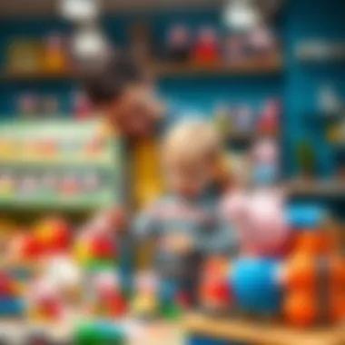 Parent and child selecting Peppa Pig toys together