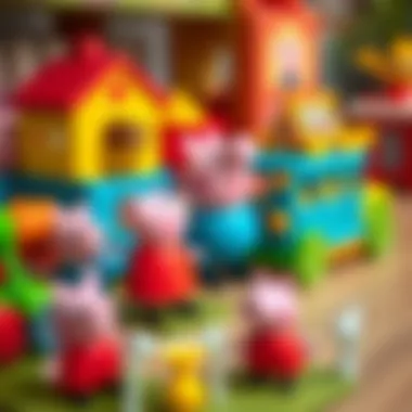 A colorful display of Peppa Pig themed toys promoting social skills