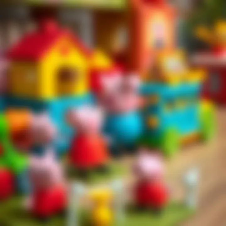 A colorful display of Peppa Pig themed toys promoting social skills