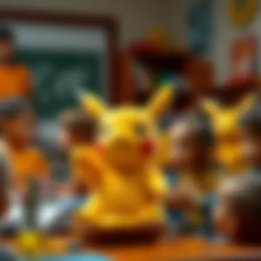 Pikachu interacting with children in an educational setting