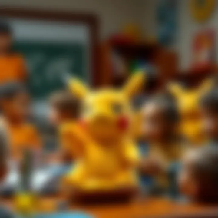 Pikachu interacting with children in an educational setting