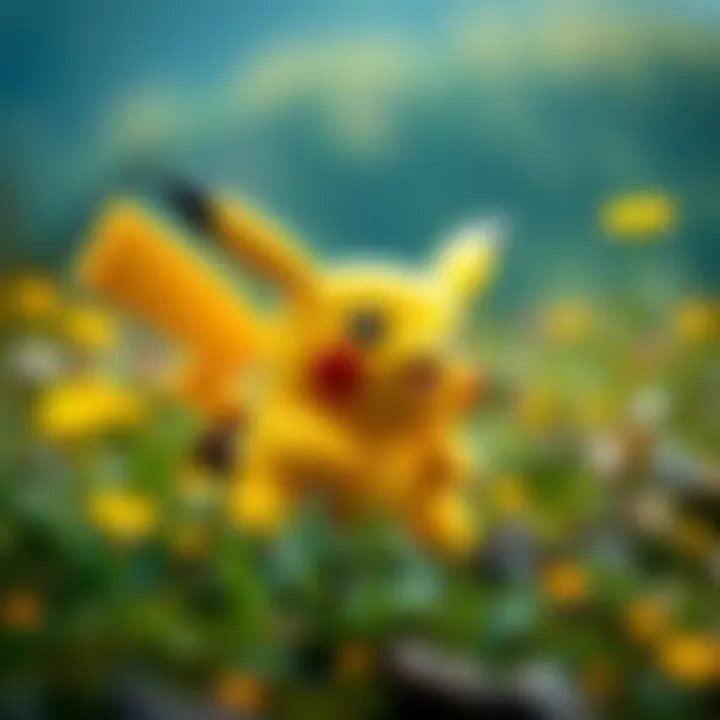 The iconic Pikachu character in a vibrant landscape