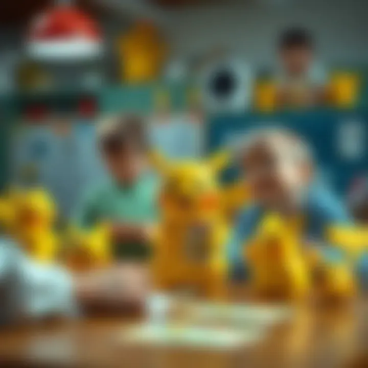 Educational setting where children are learning with Pikachu cards.
