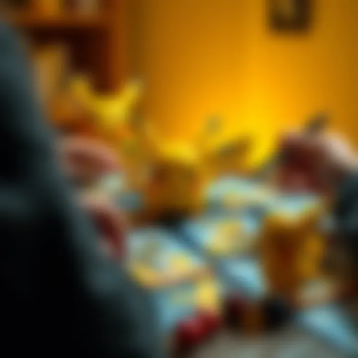 A strategic gameplay moment featuring Pikachu cards on a table.