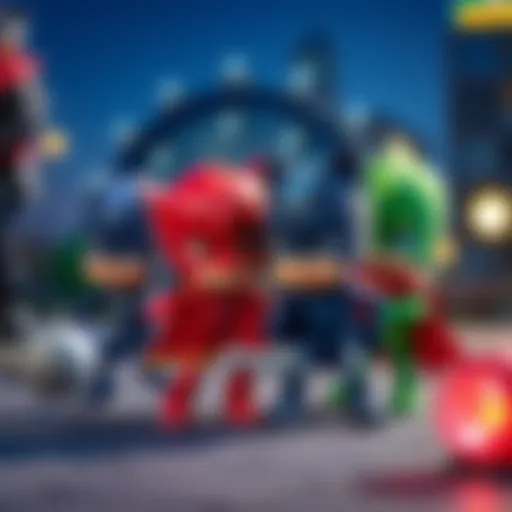 Teamwork Among PJMasks Characters Illustration of PJMasks characters engaging in teamwork