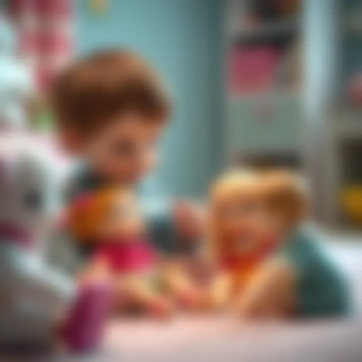 Child engaging in play therapy with toy dolls