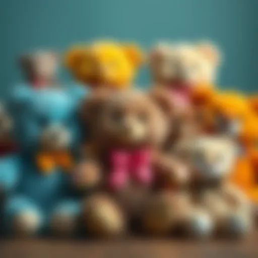 A collection of plush bears in various colors and designs
