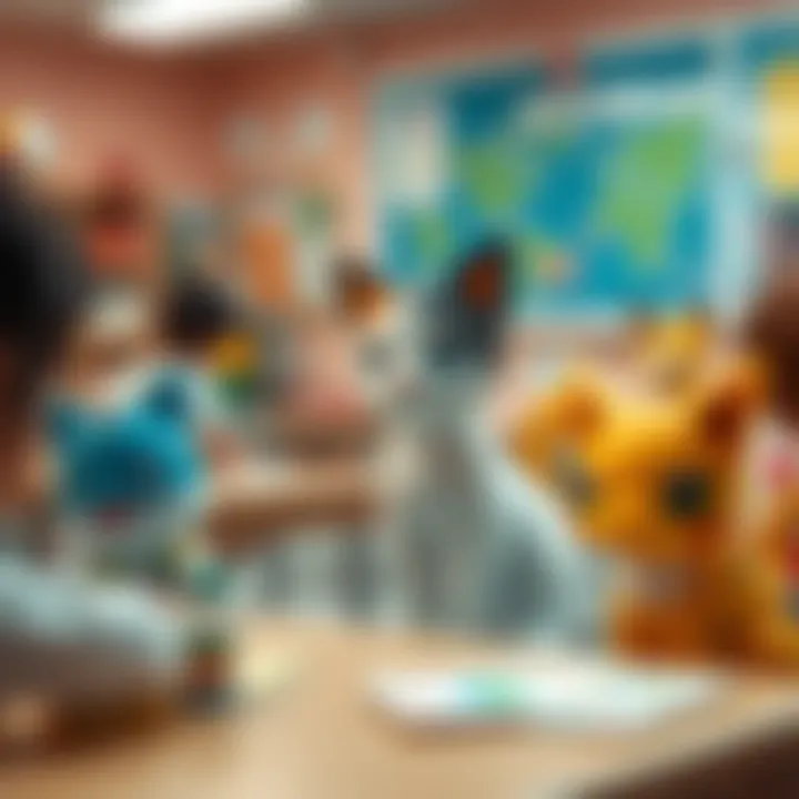 A serene classroom setting where Pokemon Cat themes are incorporated into learning activities.