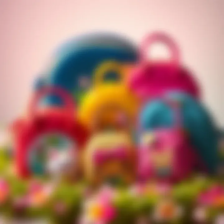 Colorful Polly Pocket bags showcasing various designs