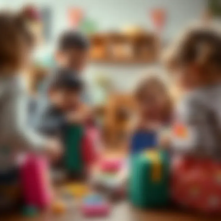 Group of children sharing Polly Pocket bags during playtime