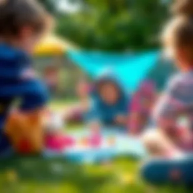 Children playing with Polly Pocket bags outdoors