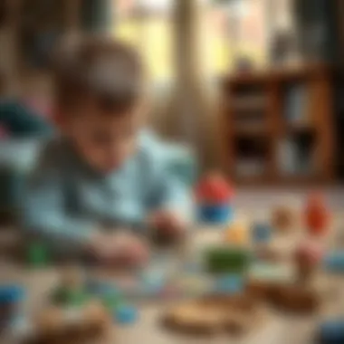 Child assembling a puzzle with concentration