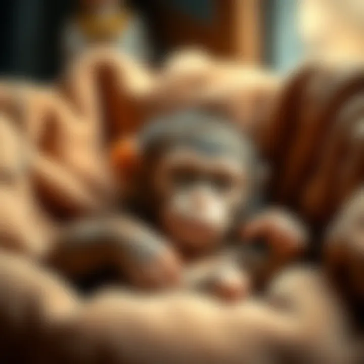 Resting Baby Monkey A serene moment of a baby monkey resting in a cozy setting