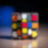 An intricate view of a Rubik's Cube showcasing its colorful facets