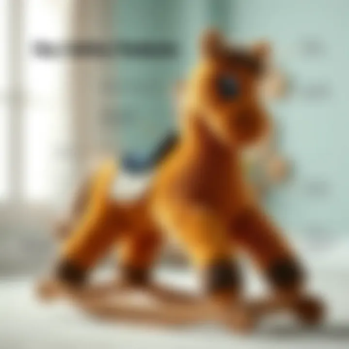 Safety features of a plush rocking horse highlighted