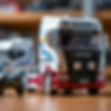 Close-up of Scania toy truck remote control features and design