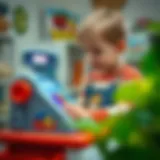 Child engaging with a toy cash register