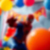 Spider-Man themed birthday decorations with colorful balloons and banners
