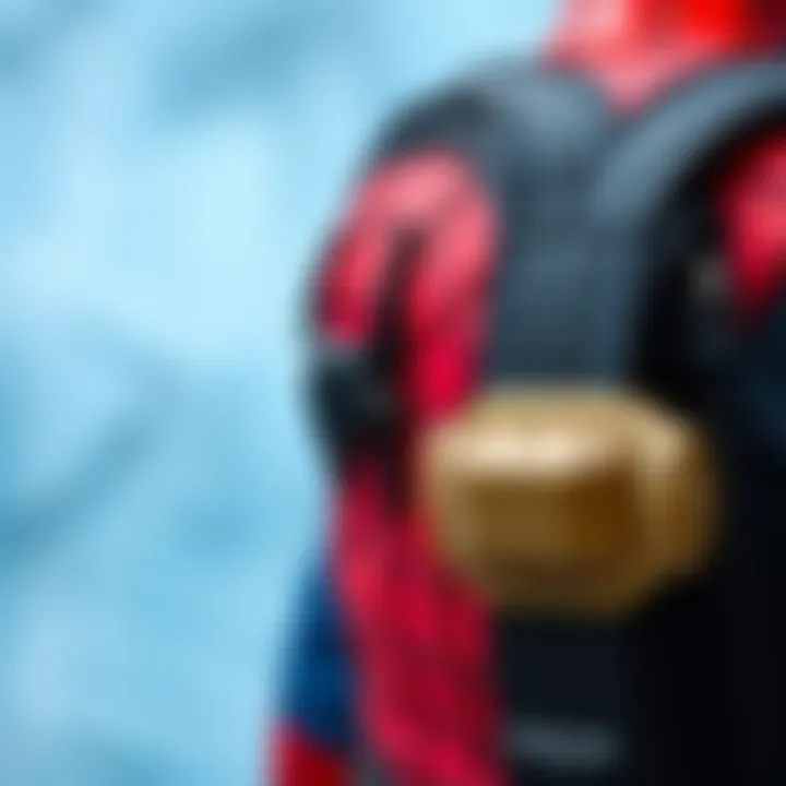 Close-up of Spiderman backpack features