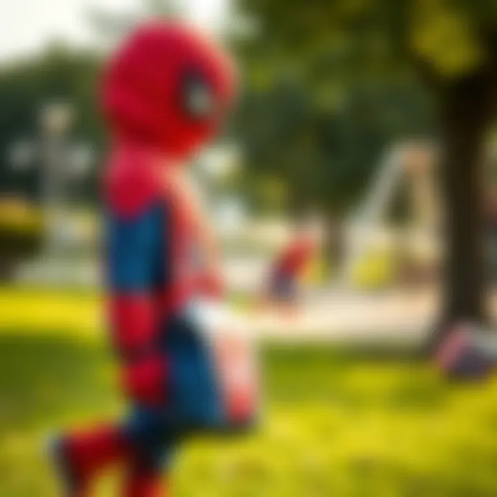 Child enjoying with Spiderman bag at park