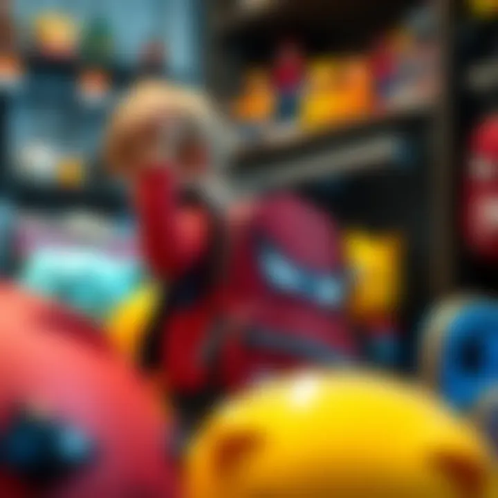 Eager child selecting Spiderman bag