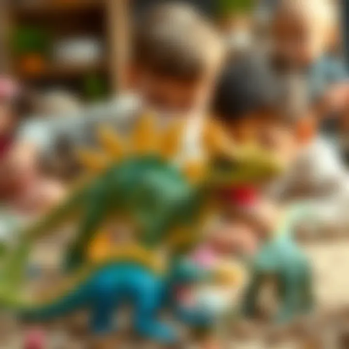 Children's Imaginative Play with Spinosaurus Children engaging in imaginative play with Spinosaurus figures