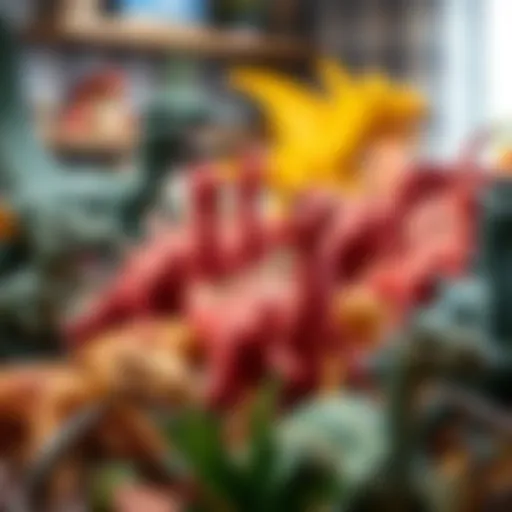 A variety of Spinosaurus toys displayed creatively