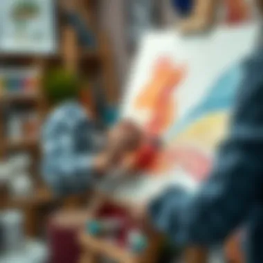 An artist applying watercolor technique on canvas