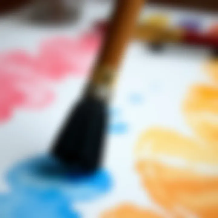 Close-up of brush techniques used in watercolor painting