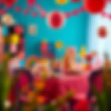 Themed party table setting with vibrant decorations