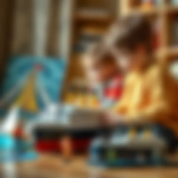 Children Engaged with Titanic Toys Children playing with Titanic-themed educational toys