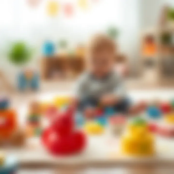 Toddler playing with toys on a spacious play mat