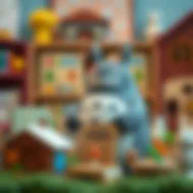 An educational display featuring Totoro toys and books that promote learning