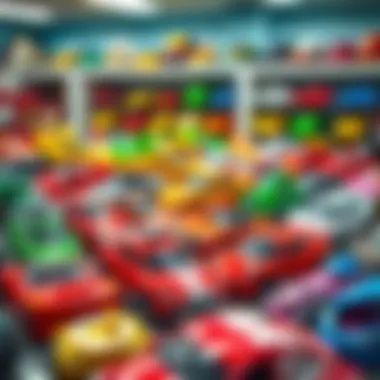 Colorful toy cars for children displayed in a store