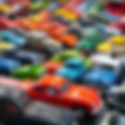 Colorful toy cars on display