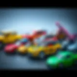 A colorful array of toy cars showcasing various designs and functionalities.